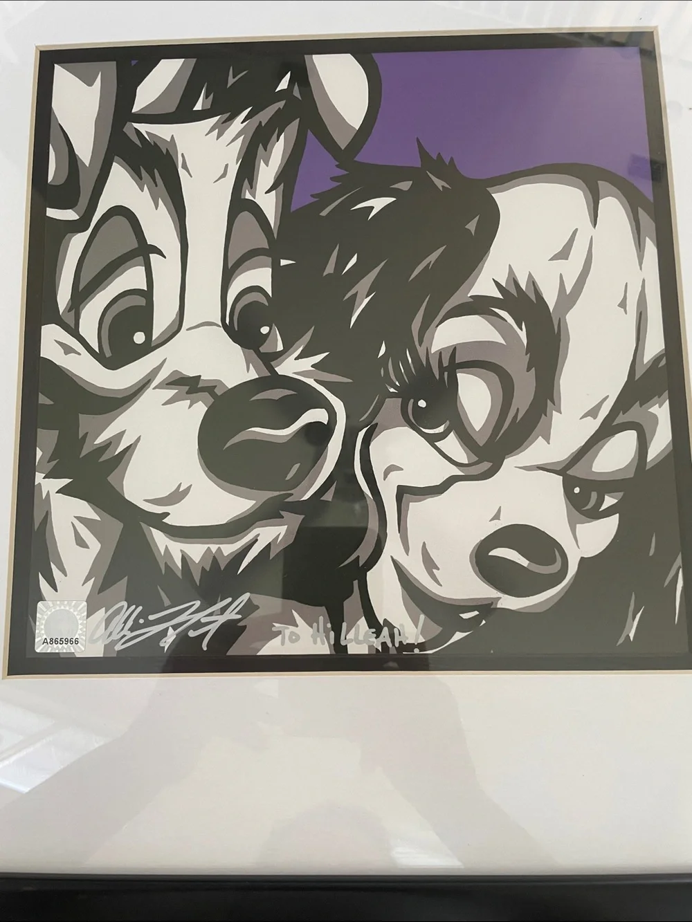Black Framed Purple Accent Wall Art Lady&Tramp Puppy Love by Allison Lefcort
